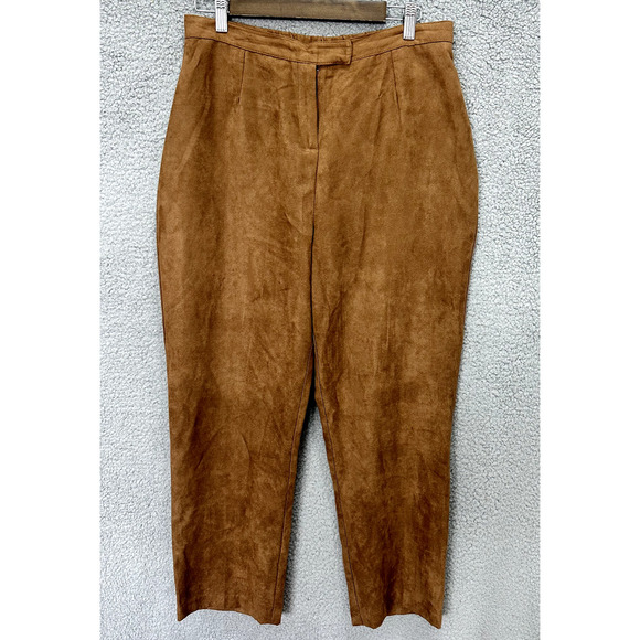 Vintage Napa Valley Pants Womens 14P Brown Straight Leg Faux Suede Boho Academia - Picture 1 of 7